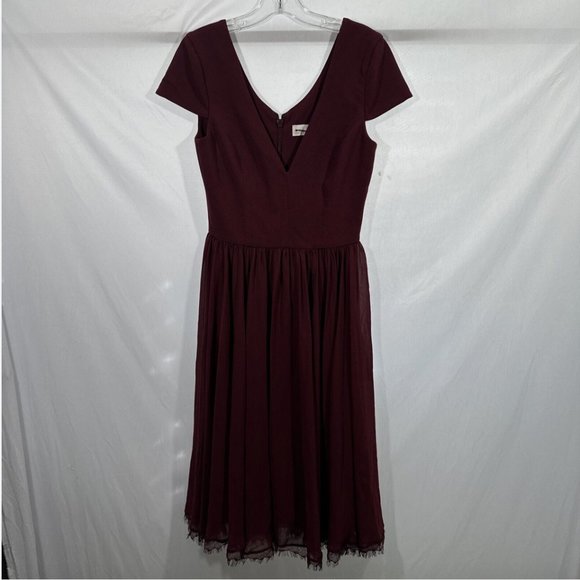 NEW Dress the Population [ XXS ] Corey Chiffon Fit‎ & Flare Dress Garnet #Q416 - Picture 4 of 12